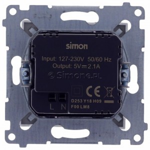 Simon 54 DC2USB.01/11 - Podwójna ładowarka USB - Biały - Podgląd zdjęcia 360st. nr 9