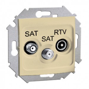 Simon 15 1591038-031 - Gniazdo antenowe RTV-SAT-SAT końcowe z dwoma wyjściami SAT - Beżowy - Podgląd zdjęcia nr 1