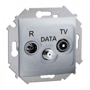 Simon 15 1591048-026 - Gniazdo antenowe R-TV-DATA - Aluminium - Podgląd zdjęcia nr 1