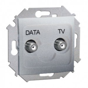 Simon 15 1591049-026 - Gniazdo antenowe DATA-TV z dwoma wyjściami typu F - Aluminium - Podgląd zdjęcia nr 1