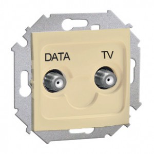 Simon 15 1591049-031 - Gniazdo antenowe DATA-TV z dwoma wyjściami typu F - Beżowy - Podgląd zdjęcia nr 1