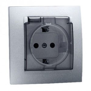 Simon 15 1591450-026 - Gniazdo hermetyczne pojedyncze do wersji IP44 z bolcem uziemiającym i klapką transparentną - Aluminium - Podgląd zdjęcia nr 1