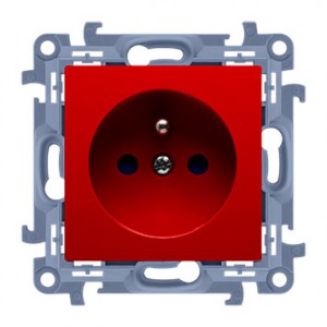Simon 10 CGZ1CZ.01/22 - Gniazdo wtyczkowe pojedyncze z uziemieniem i przesłonami torów prądowych w kolorze Czerwonym 16A (Montaż przewodów na Szybkozłącza) - Czerwony - Podgląd zdjęcia nr 1