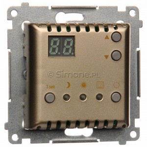 Simon 54 DTRNW.01/44 - Regulator temperatury z czujnikiem wewnętrznym i wyświetlaczem LCD - Złoty Mat - Podgląd zdjęcia nr 1