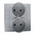 Simon 15 1591452-026 - Gniazdo podwójne bez bolca uziemiającego z przesłonami torów prądowych - Aluminium - Miniatura zdjęcia nr 1